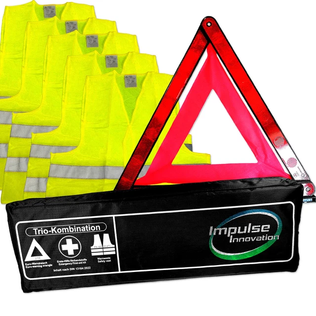 Borsa di fissaggio per auto 3 in 1 DIN 13164:2022 incl. 5 gilet di avvertimento borsa di pronto soccorso