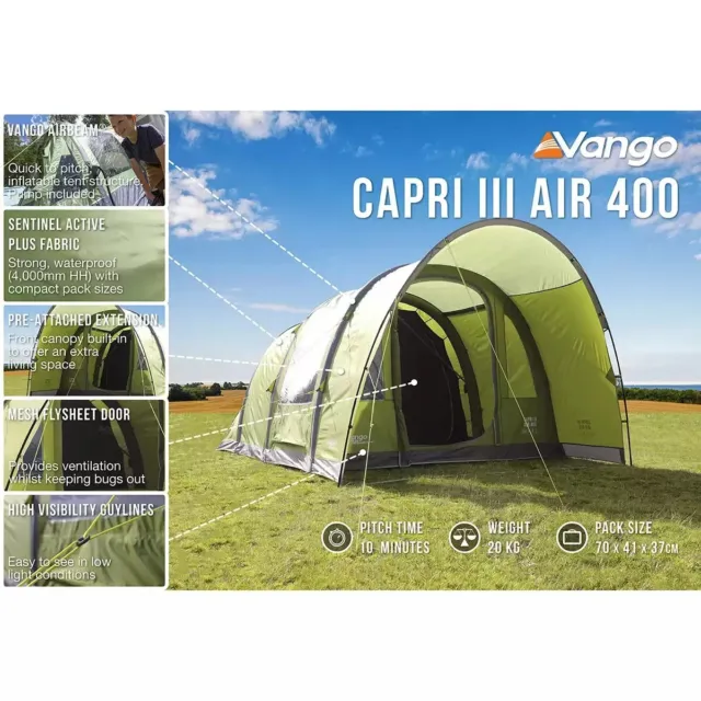 Vango Capri III 400 Air AirBeam® 4 Person Family Tent - Herbal New