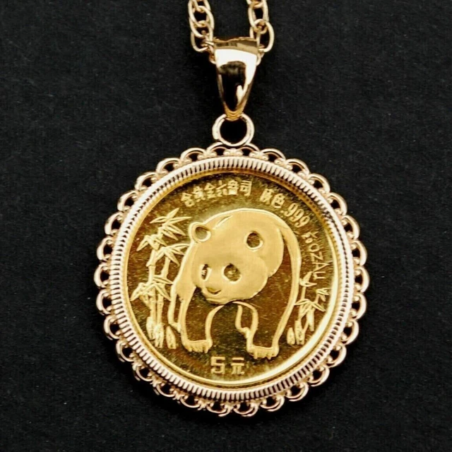 20"mm Coin Panda Pendant With Free Chain Without Stone 14k Yellow Gold Plated