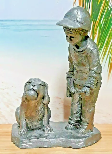 M. Ricker RB Pewter Baseball Boy and Dog - Signed