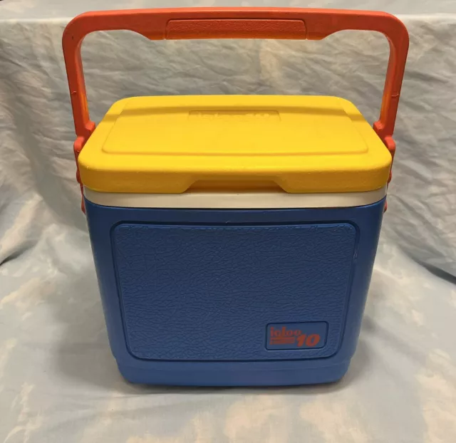 Vintage 1989 IGLOO LEGEND 10 Ice Chest Cooler Blue Yellow Red Cupholder Lid