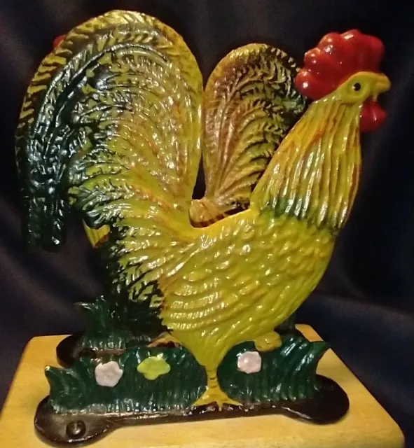 Hand Painted Roosters Napkin Holder Metal Country Barnyard Farmhouse Hen