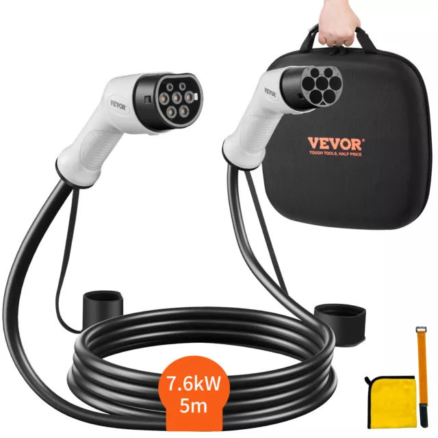 VEVOR 5m Cavo Ricarica Monofase 7KW per Auto Veicoli Elettrici Tipo 2 a Tipo 2