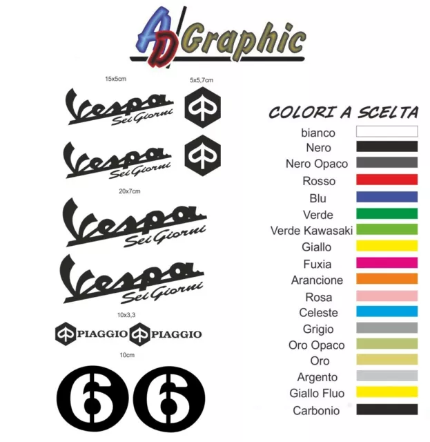 kit adesivi adesivo Stickers pegatina sticker compatibile piaggio vespa 6 giorni