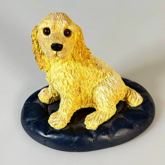 A4 GOLDEN RETRIEVER Dog Puppy On Pillow Black Bed 3.5”  RESIN FIGURINE spaniel