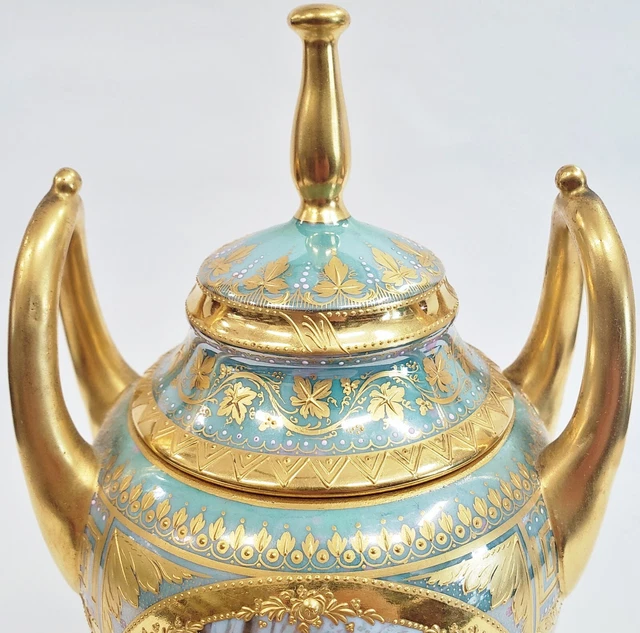 ANTIKE DEUTSCHE 19. Jh. handbemalt ROYAL VIENNA PORZELLAN Urne VASE signiert WAGNER 3