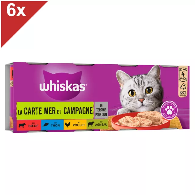 WHISKAS 24 Boîtes en terrine 4 variétés pâtée pour chat 400g (6x4)