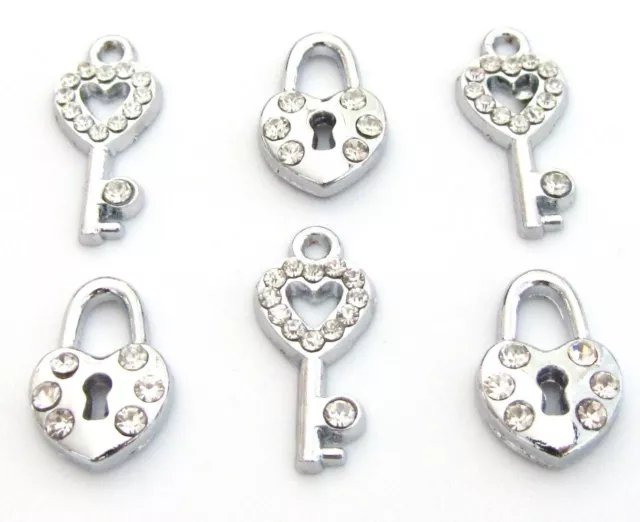 10 Lock & Key To My Heart Set Crystal Rhinestone Silver Charm/Bracelet/Bead K77