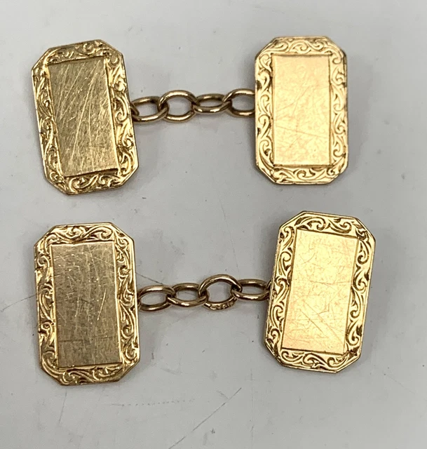 VINTAGE 9CT GOLD Engraved Chain Link Cufflinks, Hallmarked Chester 1959 ...