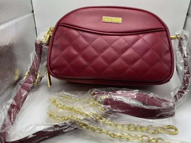 Joy & Iman Red Leather Diamond Quilted Crossbody Purse