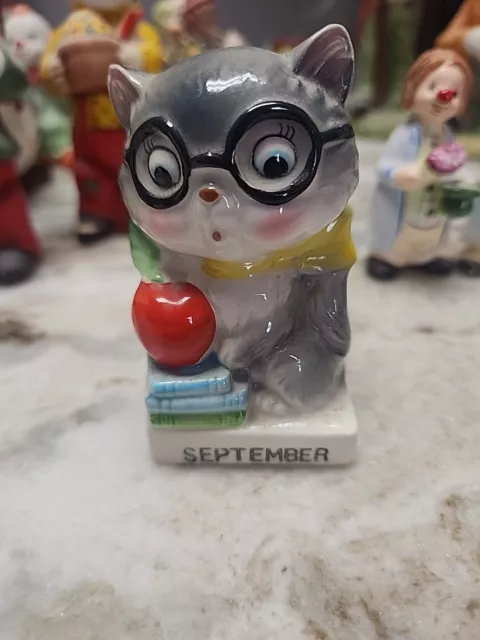 Rare Vintage Norcrest Japan Kitty Cat September Month Calendar Ceramic Figurine