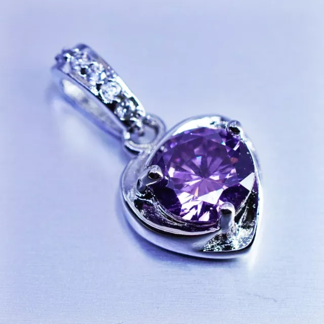 ANTIQUE STERLING 925 silver heart pendant with amethyst and Cz $19.80 ...