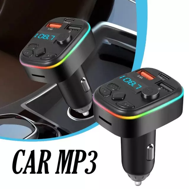 Bluetooth5.0 Car Wireless FM Transmitter Adapter 2USB PD Charger Hands-Free HOTS