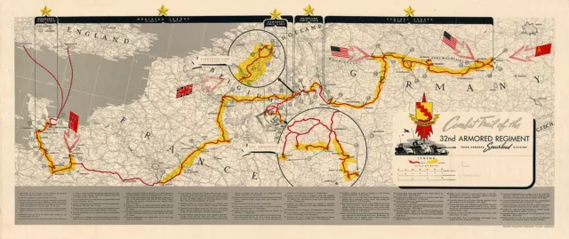 Trail of the 32nd Armored Infantry Regiment US Army Military War WWII Map Poster