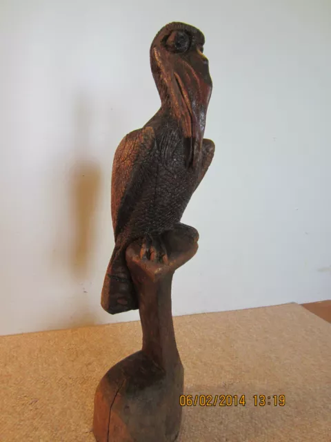Nautical Hand Carved Wooden Pelican Sculpture