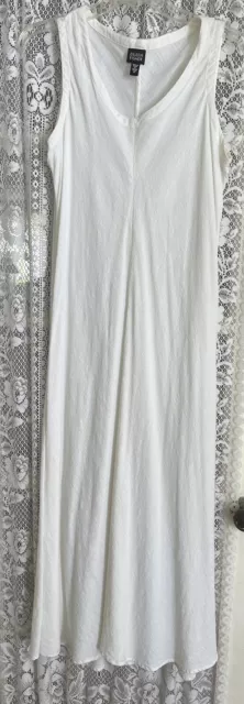 Eileen Fisher White Scoop Neck Linen Blend Midi Flowy Dress Sz M