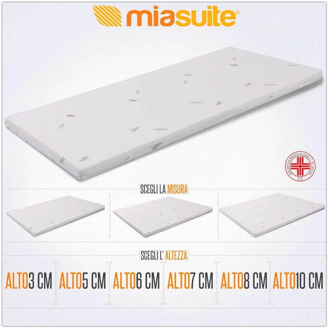 TOPPER CORRETTORE MATERASSO Pad Visco Memory Foam Sfoderabile Aloe Vera EUR 59,95 - IT - Foto 3