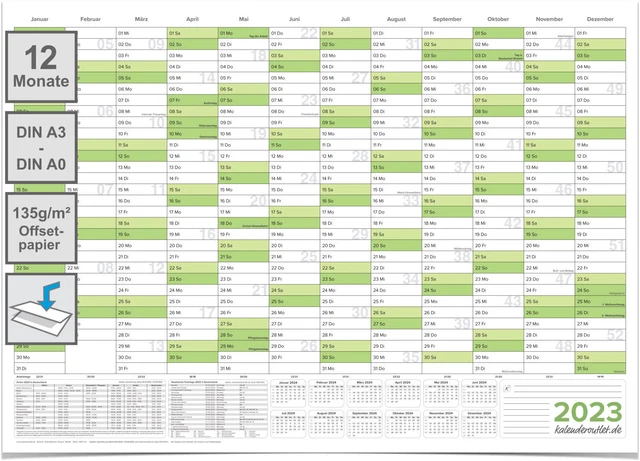 WANDKALENDER WANDPLANER JAHRESPLANER Kalender 2023 - DIN A3 A2 A1 A0