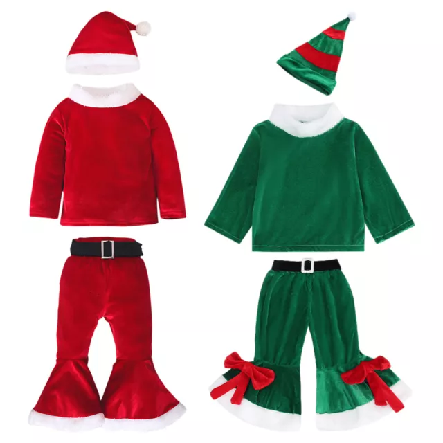 Kids Elf Costume Santa with Hat Plush Christmas Children's Cosplay Photo Props