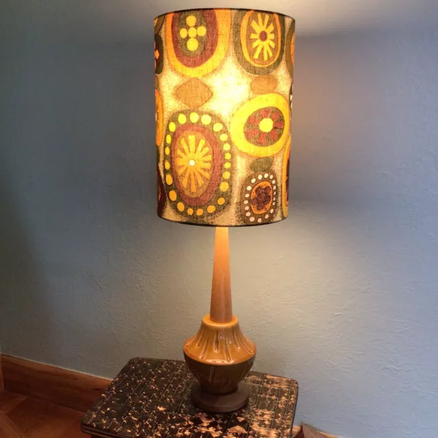 Vintage MCM  Mustard Ceramic Lamp Base With Bespoke Barkcloth Shade