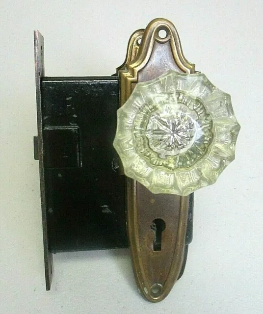 Pair Antique Skeleton Key 12-Point Glass Doorknobs (no key) for parts/repair
