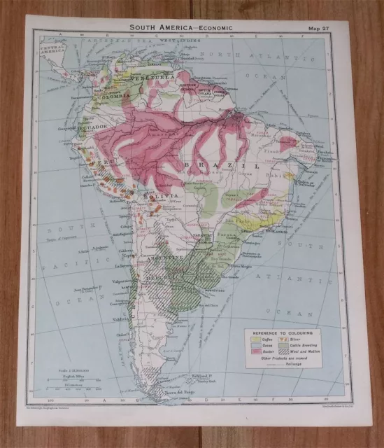 1928 Vintage Economic Map Of South America Climate Argentina Brazil Chile Peru
