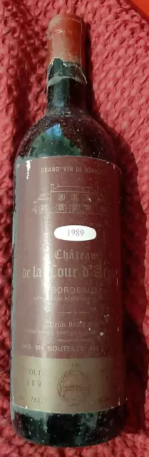 1 ultime bouteille de vin rouge de Bordeaux Château de la Cour d'argent de 1989