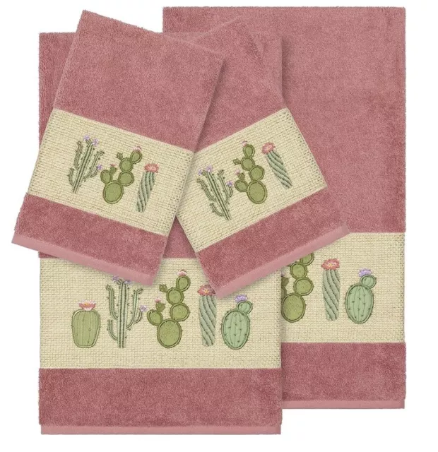 Linum Home Turkish Cotton Cactus Embroidered 4 Piece Towel Set