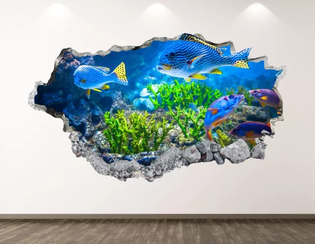 Aquarium Wall Decal Art Decor 3D Smashed Coral Reef Fish Kids Sticker BL167