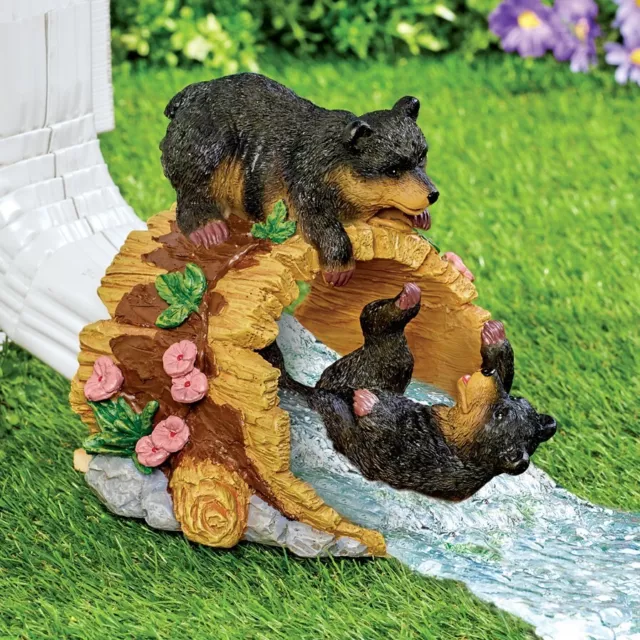 Bear Cubs at Play Gutter Downspout Drain Extension Garden Sculpture Statue