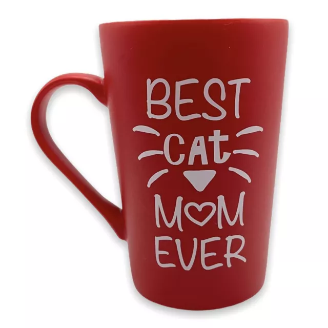 Best Cat Mom Ever Latte Mug Red White Ceramic Kitty Cat Holds 15 Oz 5 Inch H