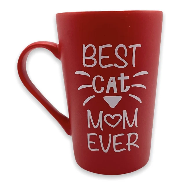 Best Cat Mom Ever Latte Mug Red White Ceramic Kitty Cat Holds 15 Oz 5 Inch H
