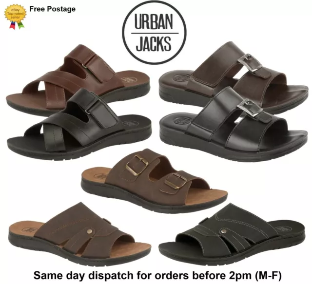 Men's Faux Leather Lightweight Sandals Mules Slippers Casual Comfy Flip Flops UK