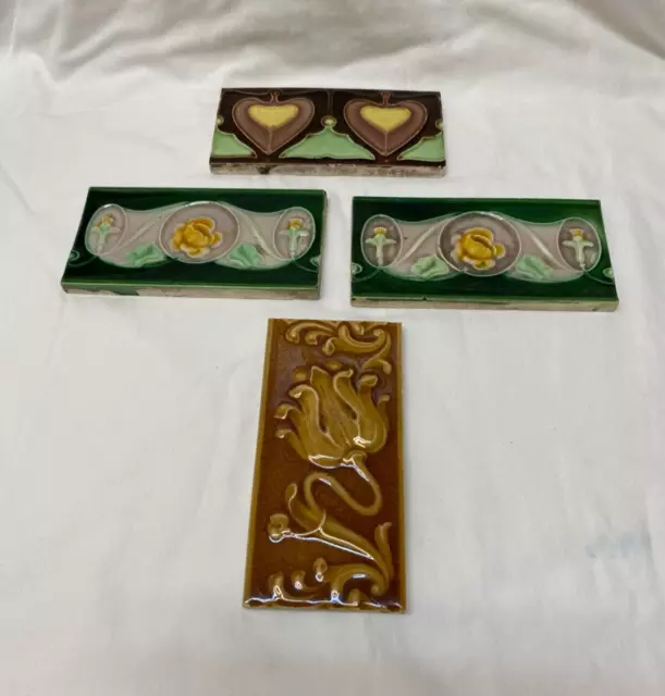 4 Antique Majolica Border Tiles