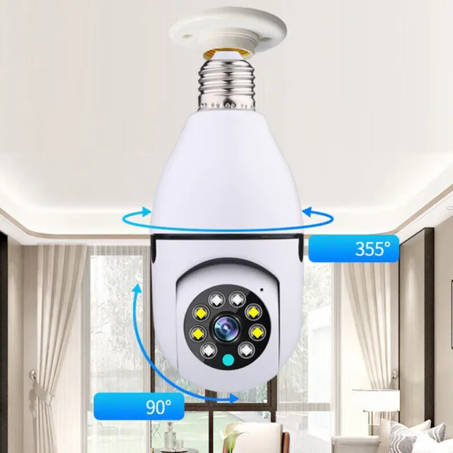 Wireless Light Bulb Camera Outdoor 360° Panoramic 1080P HD WiFi Smart SecurityDC 2