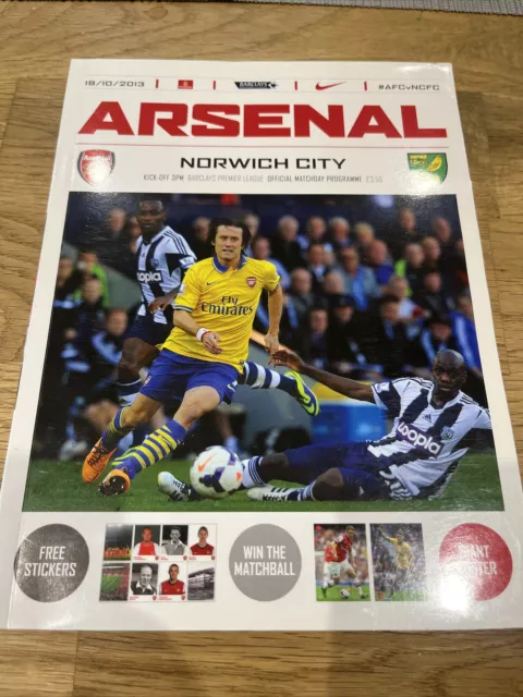 Arsenal Vs Norwich City Football Programme Season 2013/14 Premier League