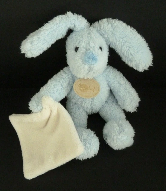 Ni1. DOUDOU BABY NAT LAPIN BLEU MOUCHOIR BLANC 19cm billes -  ETAT NEUF *