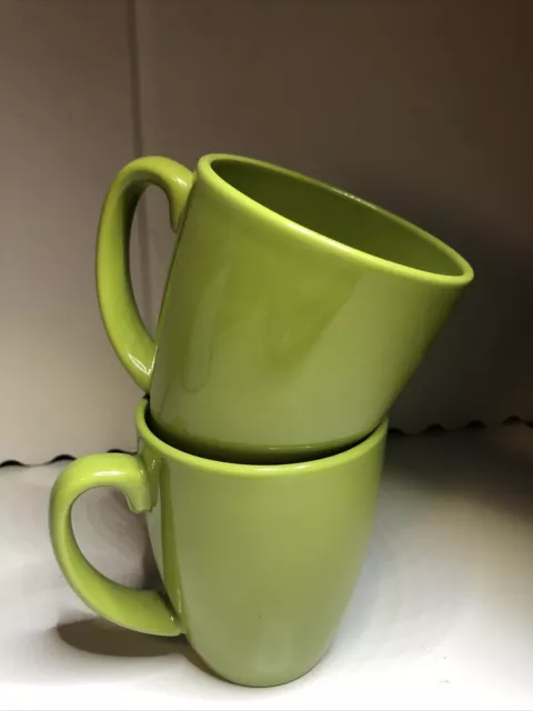 Corelle Stoneware Coffee Cups Mugs Lime  Green Vintage Set Of Two