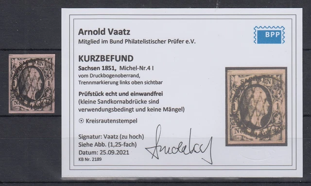 Sachsen 1851 August 1 Ngr. Mi-Nr. 4 I mit Kreisrauten-O,  KB Vaatz BPP