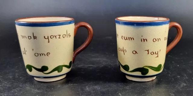 Pair of Longpark Pottery Torquay Scandy Cup Motto