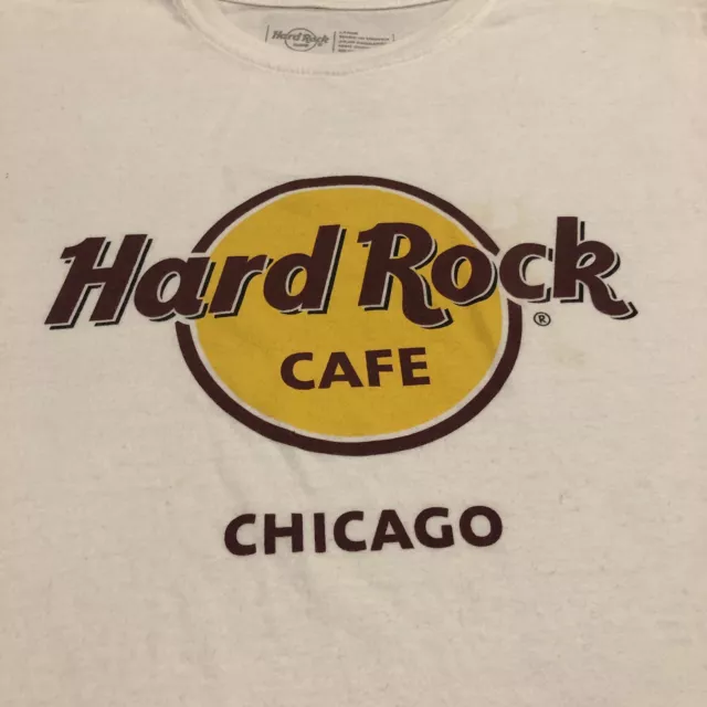 Hard Rock Cafe Shirt Adult Large White Chicago Skyline Black Mens 2