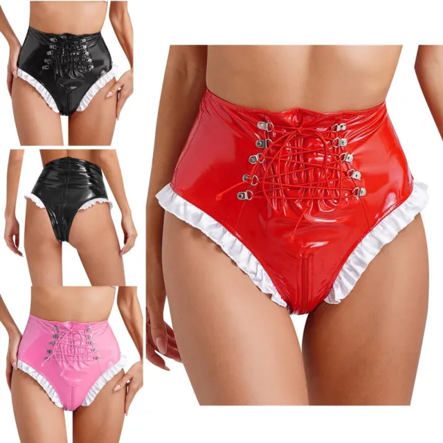 Freebily Frauen Wetlook Slips Panties Tanga Lack Leder Unterhose Clubwear