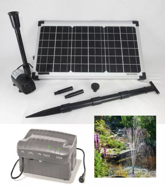 20 W Solarpumpe Teichpumpe Tauchpumpe Bachlauf Pumpe Akku Batterie Gartenteich