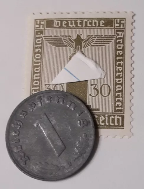 One 1941-D 1 Reichspfennig Penny , + WW2 German Unused Stamp