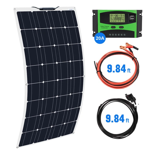 100W FLEXIBLE SOLAR Panel 12V Battery Charger Kit For RV Boat Car Home