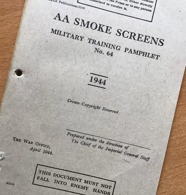 ORIGINAL WWII BRITISH ARMY MANUAL/MTP No.64, Anti-Aircraft Smoke Screens, 1944