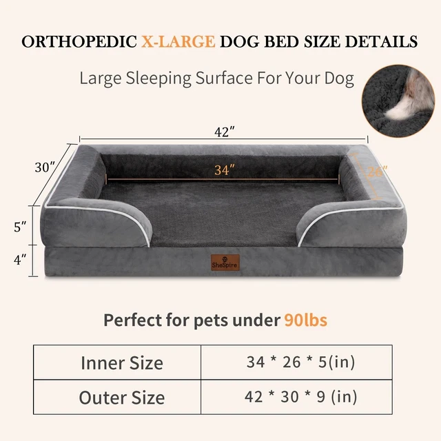 Large Dog Bed Orthopedic Memory Foam Waterproof Pet Sofa Removable Bolster Cover 2