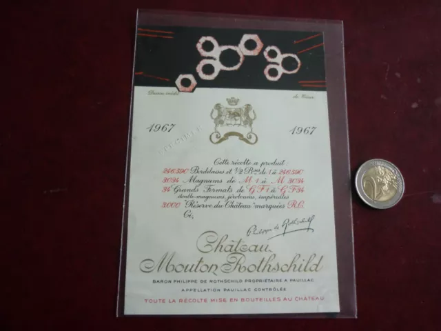 Etiquette De Vin  / Chateau Mouton Rothschild  1967 Neuve Specimen