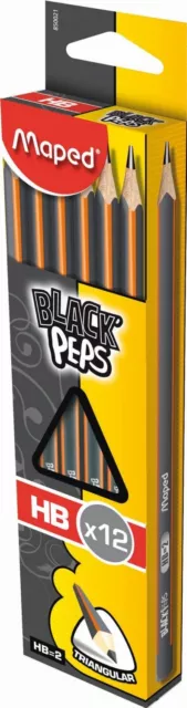 Maped Black'Peps HB - Wooden Pencils (HB, Black, Orange) Pack of 12