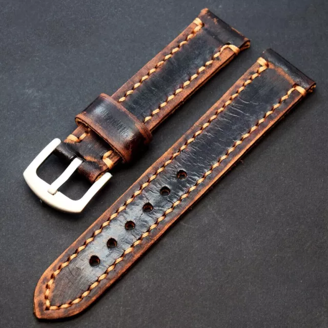 Uhrenarmband aus pflanzlich gegerbtem Leder 18-26 mm rustikaler Stil watch strap